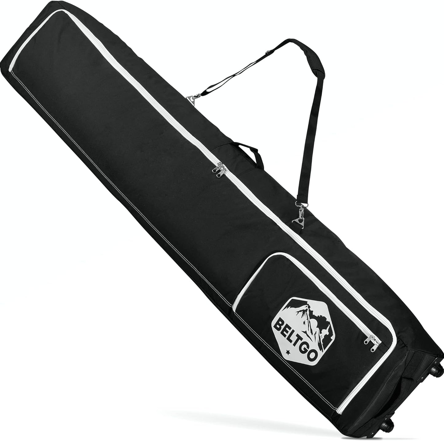 BeltGo Rolling Ski/Snowboard Bag with Wheels for Air Travel - Holds 2 Pairs of Skis