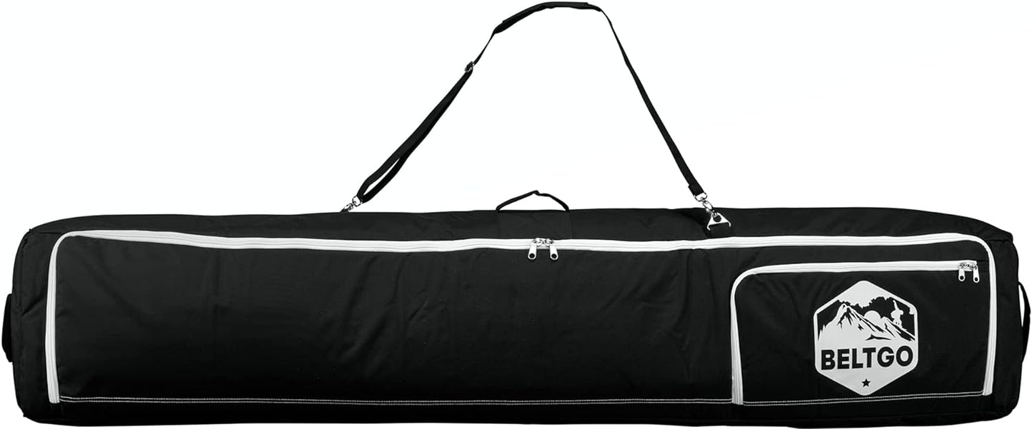 BeltGo Rolling Ski/Snowboard Bag with Wheels for Air Travel - Holds 2 Pairs of Skis